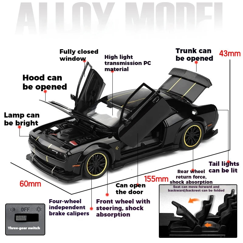 1:32 Dodge Challenger SRT Hellcat Redeye Diecast Alloy V8 Model Car