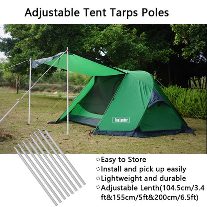 2M Adjustable Tarp Poles Aluminum Tent Awning Camping Canopy Support Rods