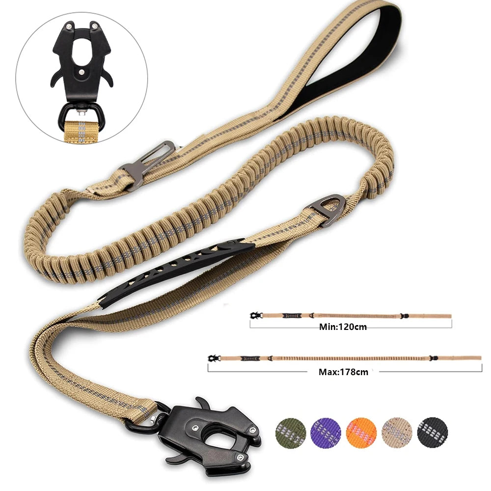 Heavy Duty Reflective Bungee Dog Leash with Car Seatbelt for Large Dogs