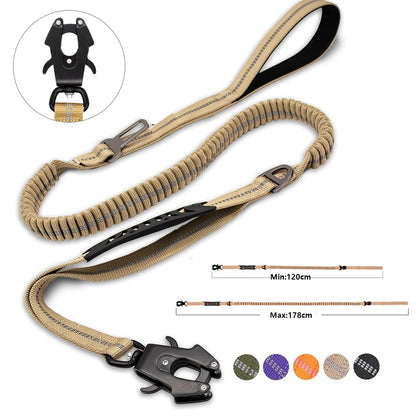 Heavy Duty Reflective Bungee Dog Leash with Car Seatbelt for Large Dogs