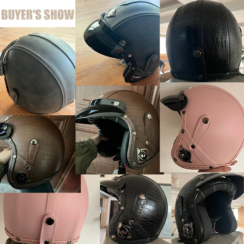 Uchoose Retro Motorcycle Helmet Open Face Chopper ABS Material Vintage