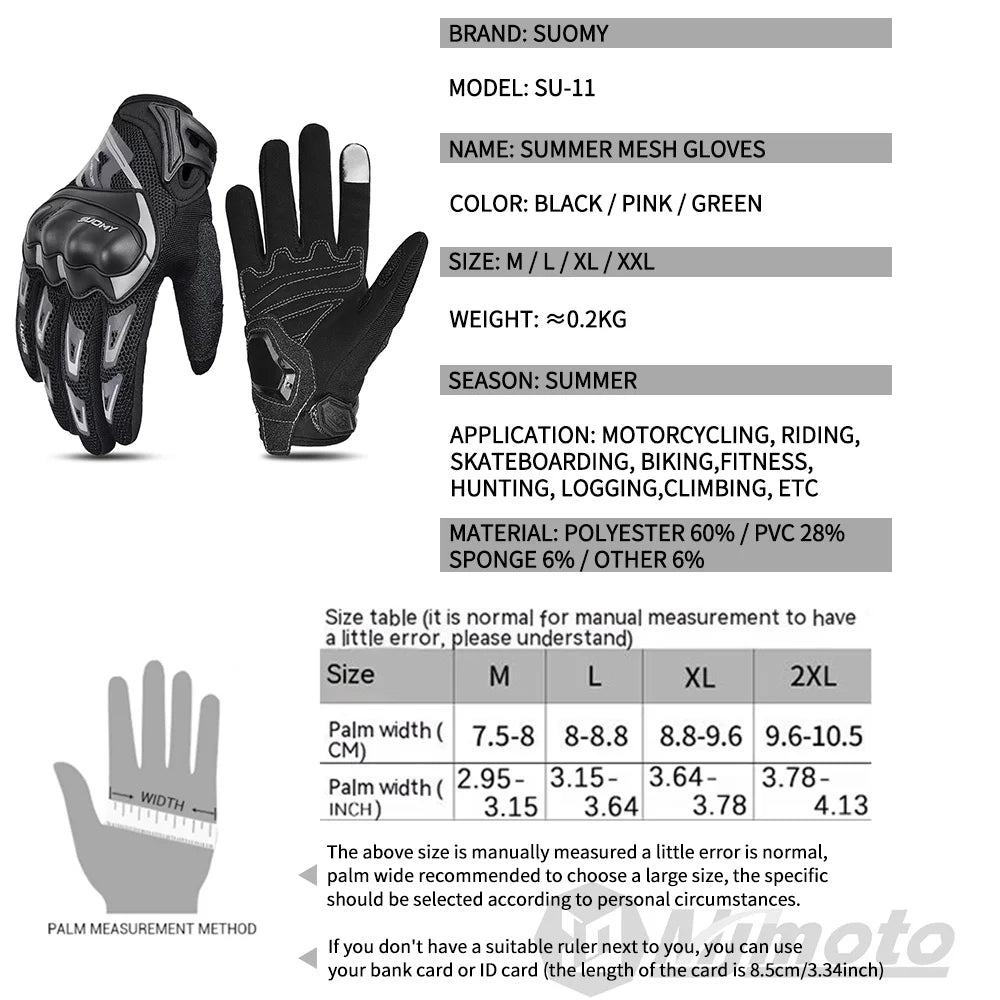 Mesh Motorcycle Gloves Suomy Summer Touchscreen Breathable Moto Motocross