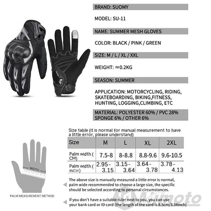 Mesh Motorcycle Gloves Suomy Summer Touchscreen Breathable Moto Motocross