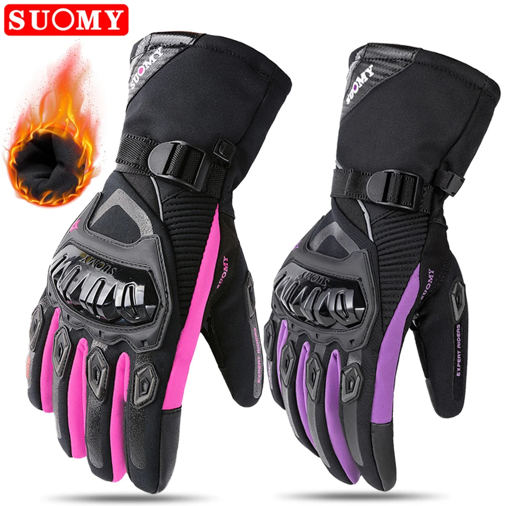 SUOMY Winter Motorcycle Gloves Waterproof Warm Pink Purple Riding Gloves for Women