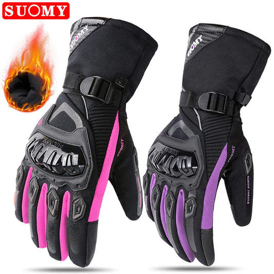 SUOMY Winter Motorcycle Gloves Waterproof Warm Pink Purple Riding Gloves for Women