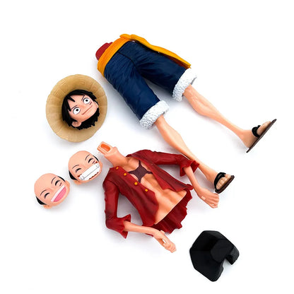 28cm One Piece Luffy Figure 3 Face Forms Smiling PVC Action Model Collectible Toy