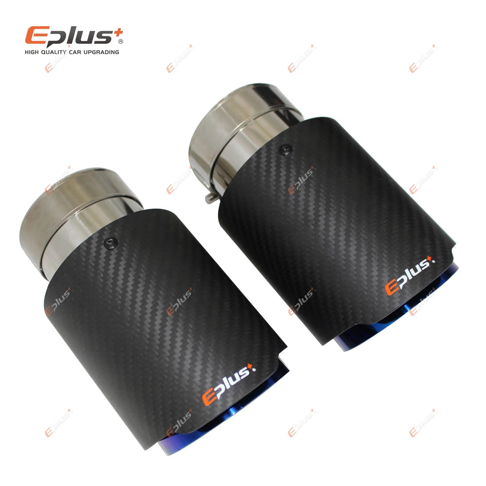 EPLUS Matte Carbon Fiber Exhaust Tip Stainless Blue Universal Muffler Pipe