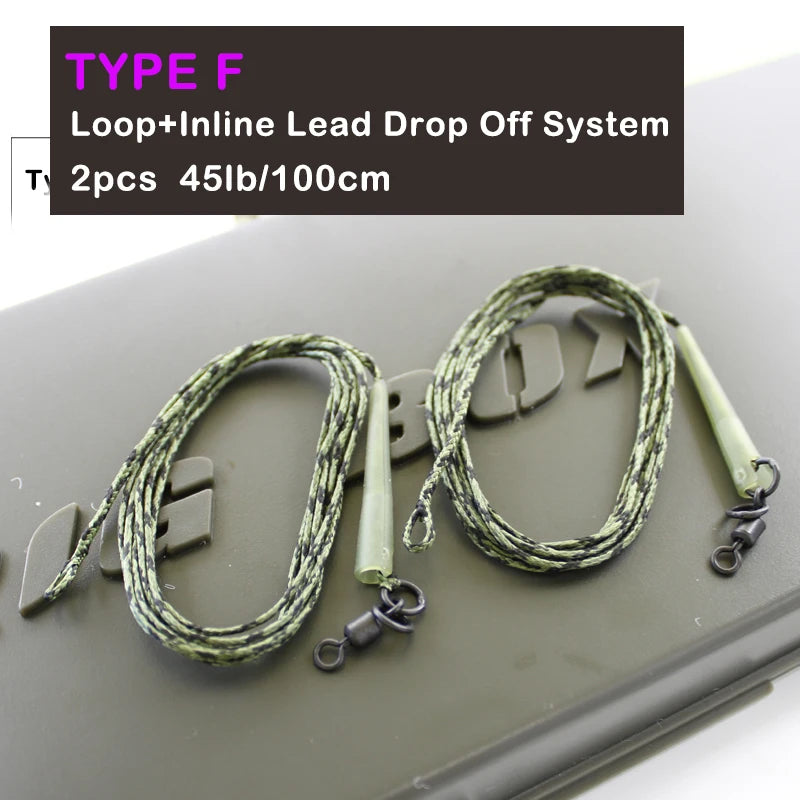 Carp Ready-Tied Leadcore Leader with Drop-Off Lead Clip & QC Swivel
