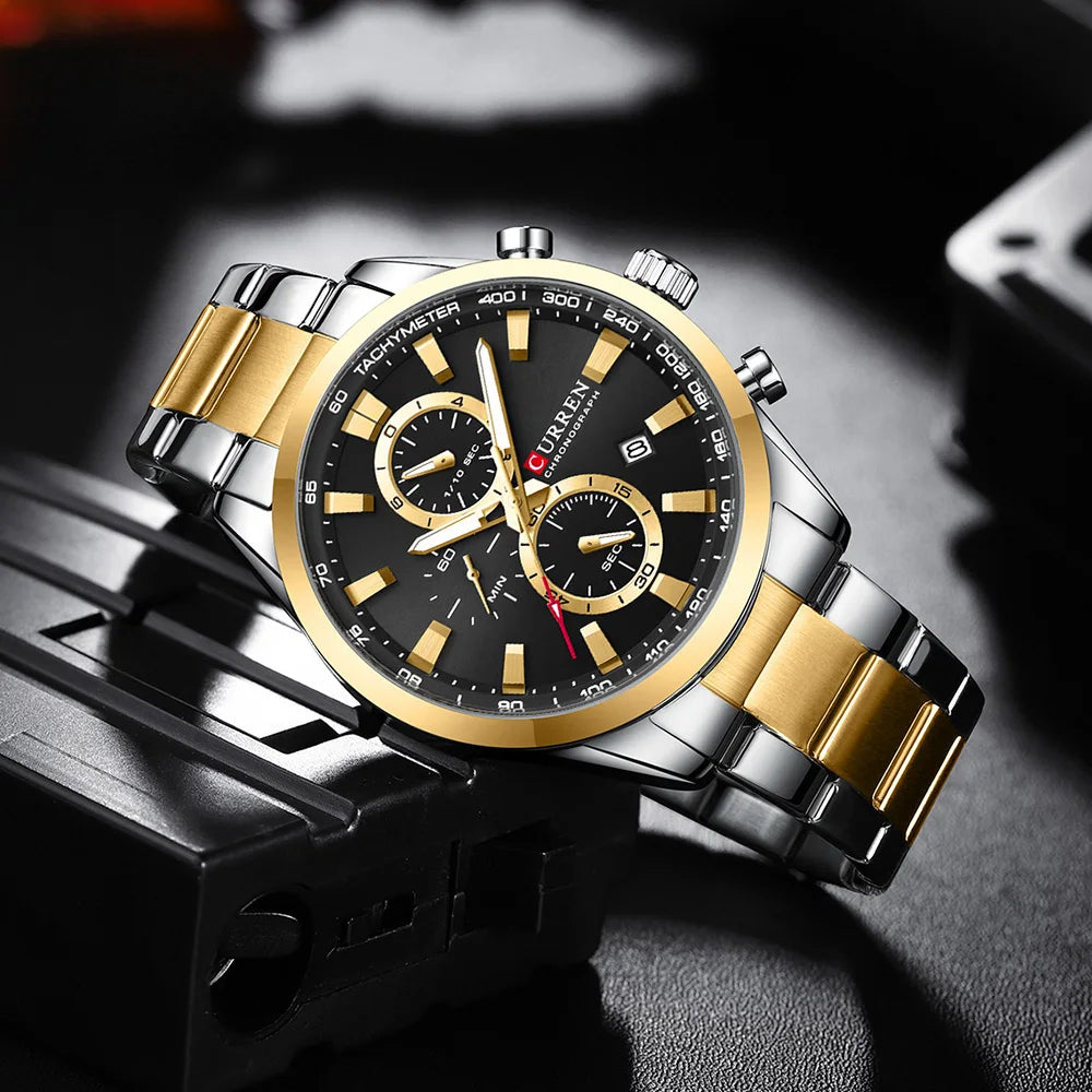 CURREN Casual Sporty Brand Stainless Steel Band Wristwatches for Men  Chronograph Quartz Watches with Date New 8445-EXPROTAS