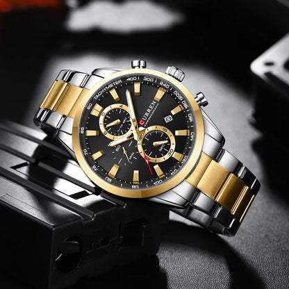 CURREN Casual Sporty Brand Stainless Steel Band Wristwatches for Men  Chronograph Quartz Watches with Date New 8445-EXPROTAS