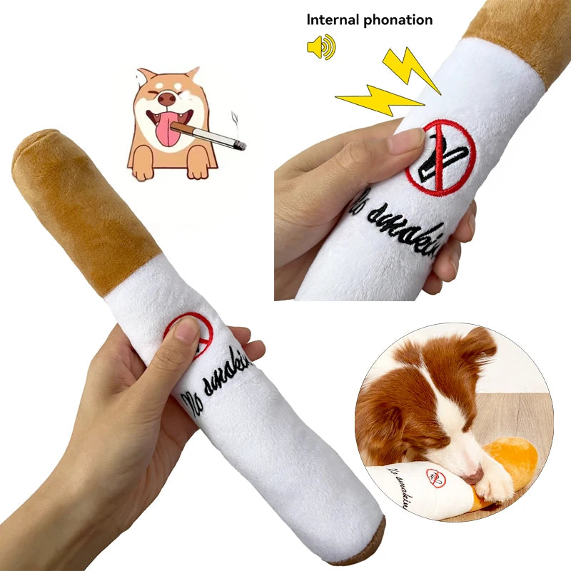 Plush Cigar Squeaky Dog Toy Funny Chew Molar Bite-Resistant Pet Toy Gift