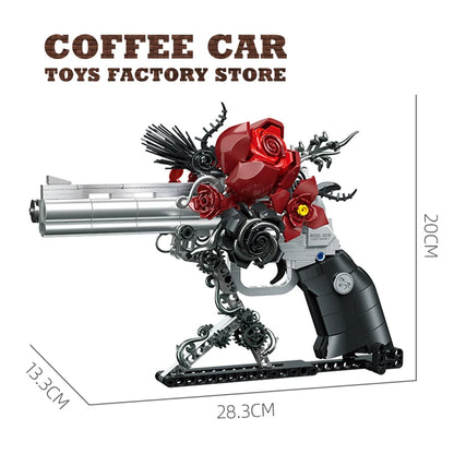 631pcs Mecha Rose Revolver Building Blocks Red Flower MOC Brick Model Toy Set
