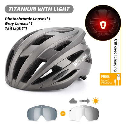 WEST BIKING Men Women Cycling Helmet With Taillight Goggles Sun Visor Bicycle Helmet MTB Road Bike Safe Cap Motorcycle Helmet-EXPROTAS