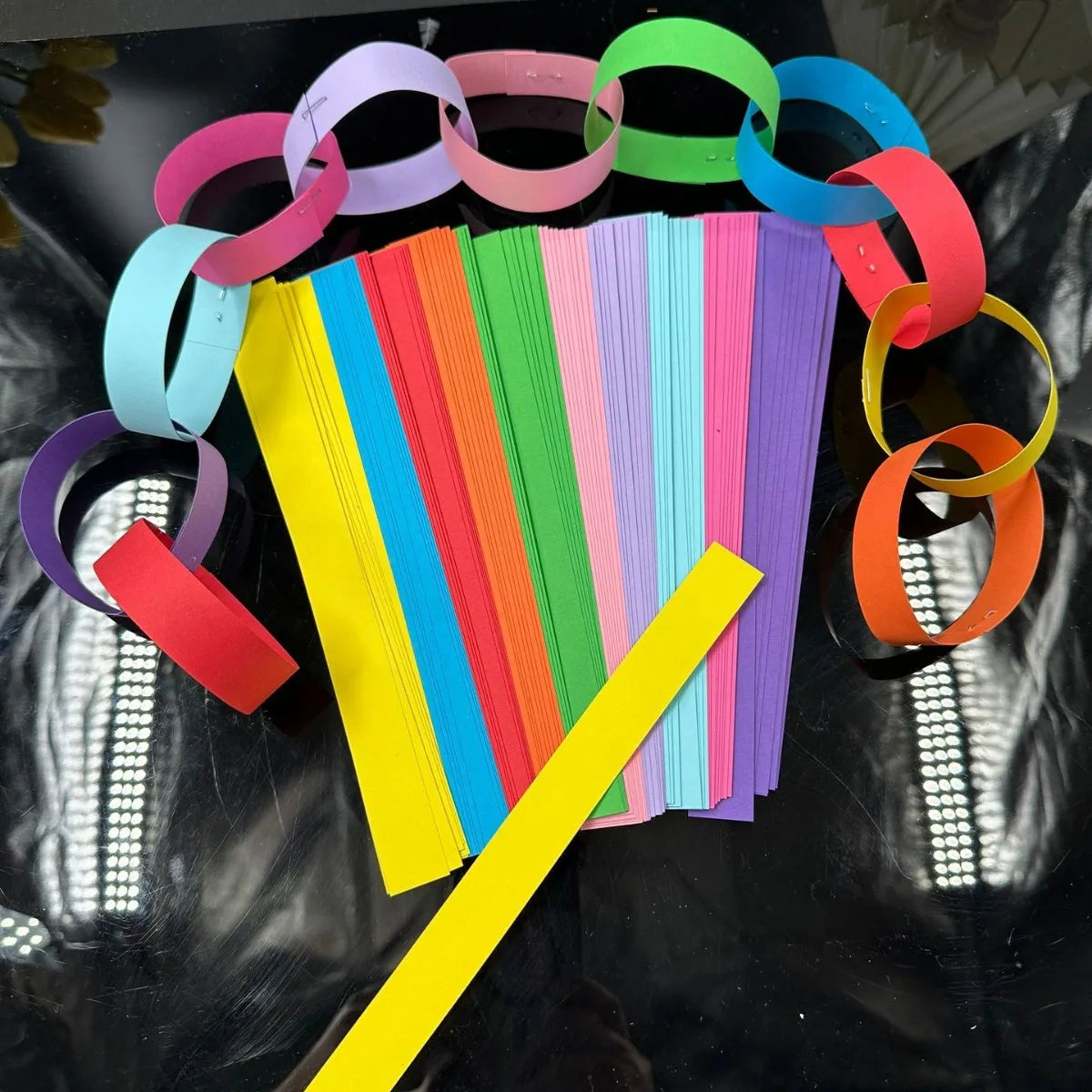 Rainbow Paper Chain Garland Stars Party Decor for Kids Birthday Celebration