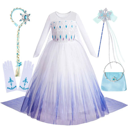 Disney Kids Frozen Birthday Party Princess Dress White Elsa Sequined Mesh Vestidos Halloween Cosplay Snow Queen Carnival Costume-EXPROTAS