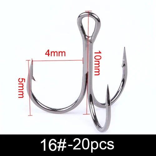 20Pcs Fishing Hooks Treble Carbon Steel Barbed Sharp 2/4/6/8/10#