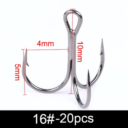 20Pcs Fishing Hooks Treble Carbon Steel Barbed Sharp 2/4/6/8/10#
