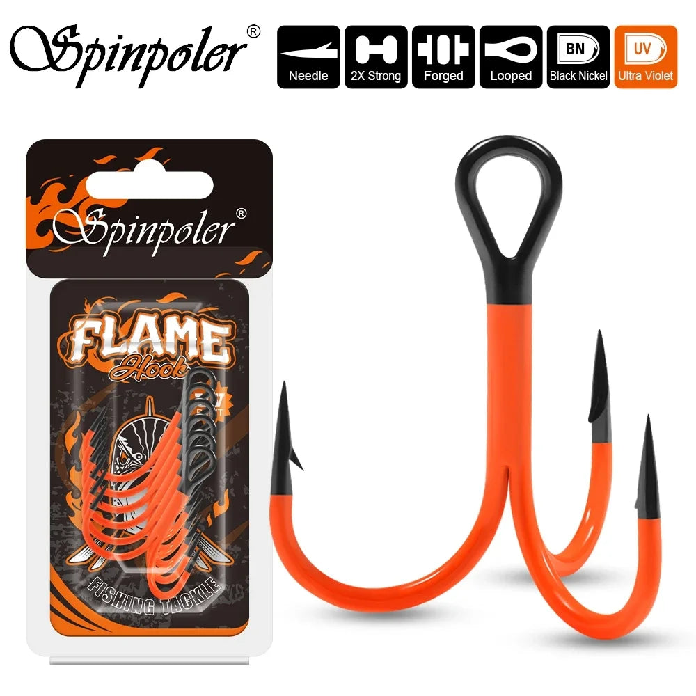 Flame Treble Hook Spinpoler UV Hi-Carbon Steel No 2-0 Fishing Tackle