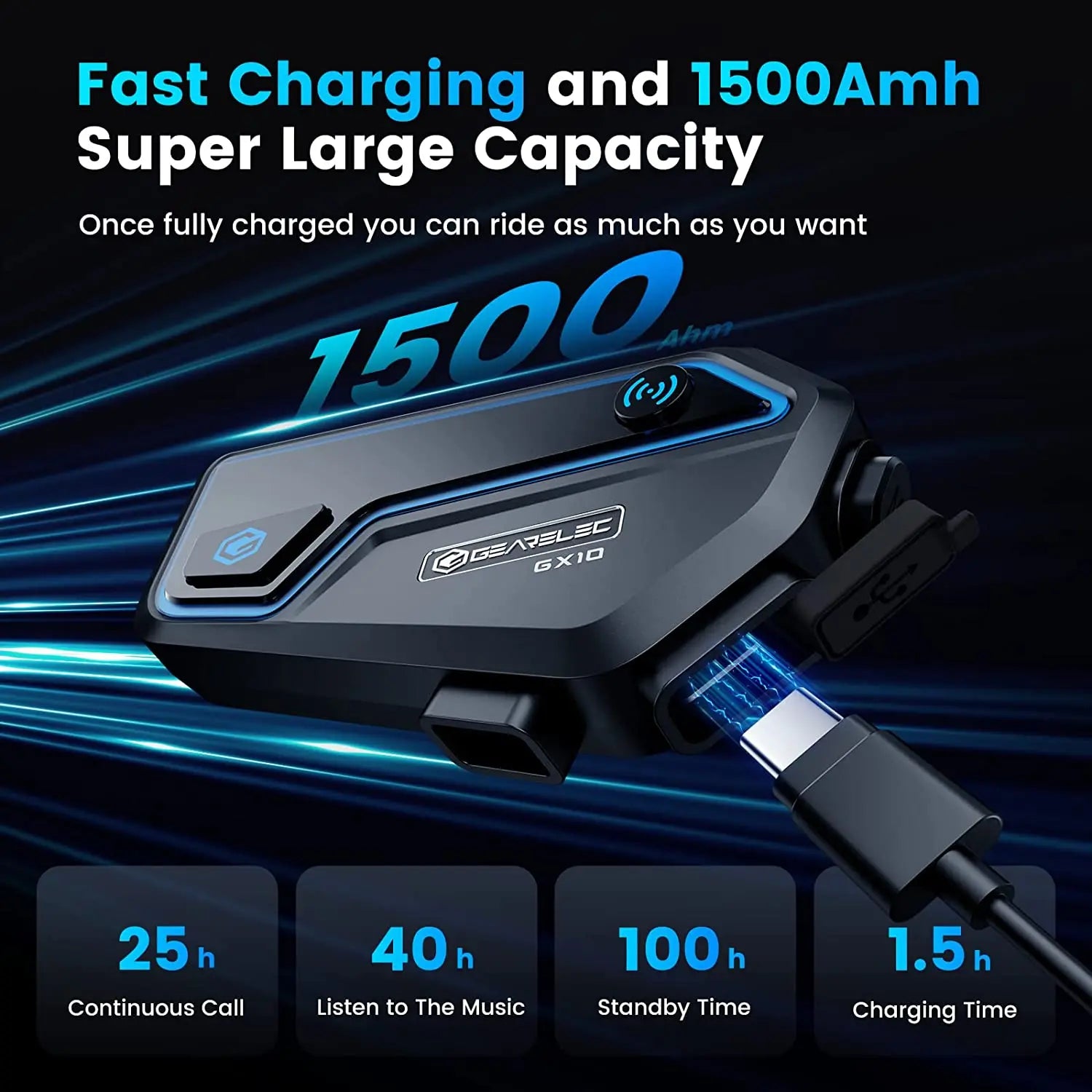 GEARELEC GX10 Motorcycle Intercom Helmet Bluetooth Headset 10 Riders 2km MOTO Communicator Interphone FM Music Sharing PK B4FM-X-EXPROTAS