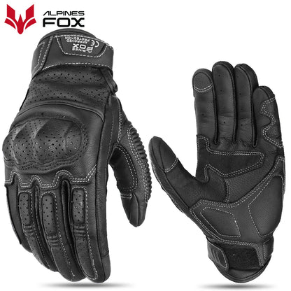Vintage Genuine Leather Motorcycle Gloves Summer Perforated Breathable CE Approved
