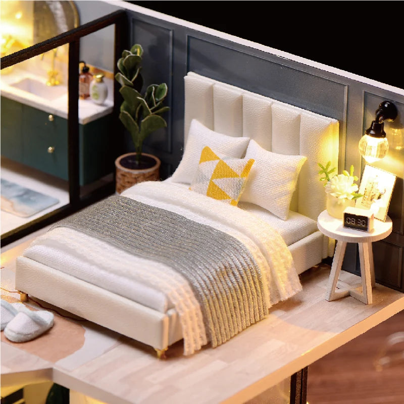 Wooden Miniature Duplex Dollhouse DIY 3D Puzzle Kit with Furniture LED Decoration Gift - EXPROTAS
