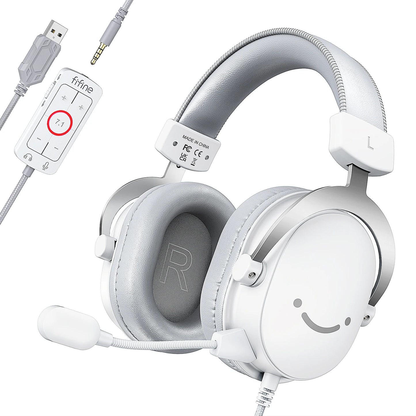FIFINE Ampligame H9W Wired Gaming Headset 7.1 Surround with Mic USB & 3.5mm for PC PS4/PS5 Xbox