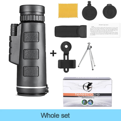 40x60 HD Monocular Telescope Phone Adapter Waterproof Pocket Hunting Camping