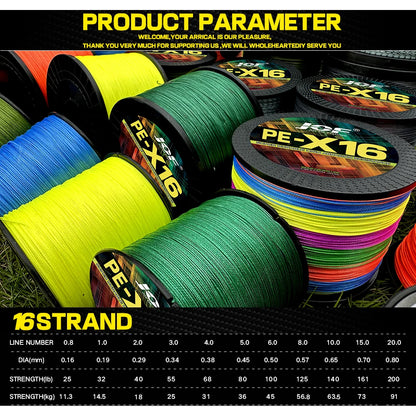 16 Strands Braided Fishing Line 200LB PE 300/500/1000M Carp Sea Fishing