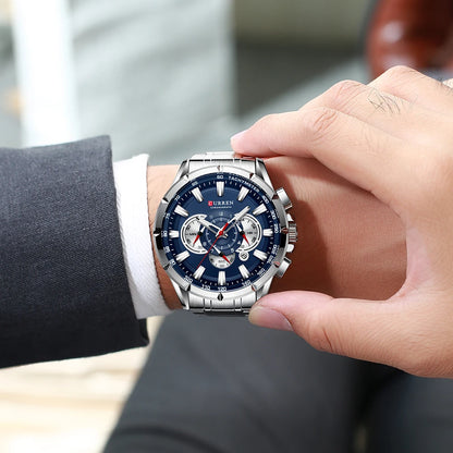 Stainless Steel Curren Mens Quartz Watch Luminous Waterproof Big Dial