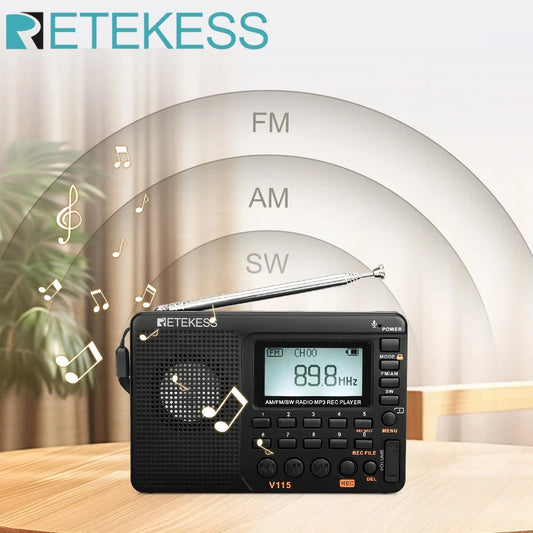 Rechargeable Radio Batteries Portable FM AM Shortwave Retekess V115 TX32