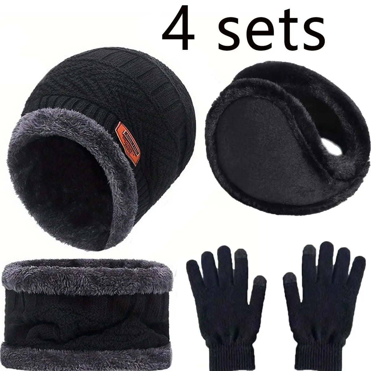 Men Women Beanie Winter Hat Scarf Gloves Thick Warm Knit Cap Set