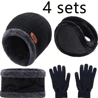 Men Women Beanie Winter Hat Scarf Gloves Thick Warm Knit Cap Set