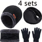Men Women Beanie Winter Hat Scarf Gloves Thick Warm Knit Cap Set