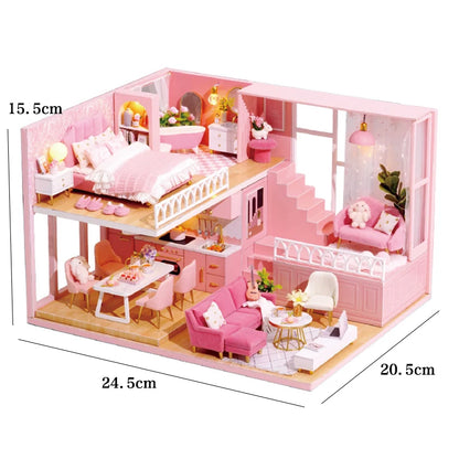 Wooden Miniature Duplex Dollhouse DIY 3D Puzzle Kit with Furniture LED Decoration Gift - EXPROTAS
