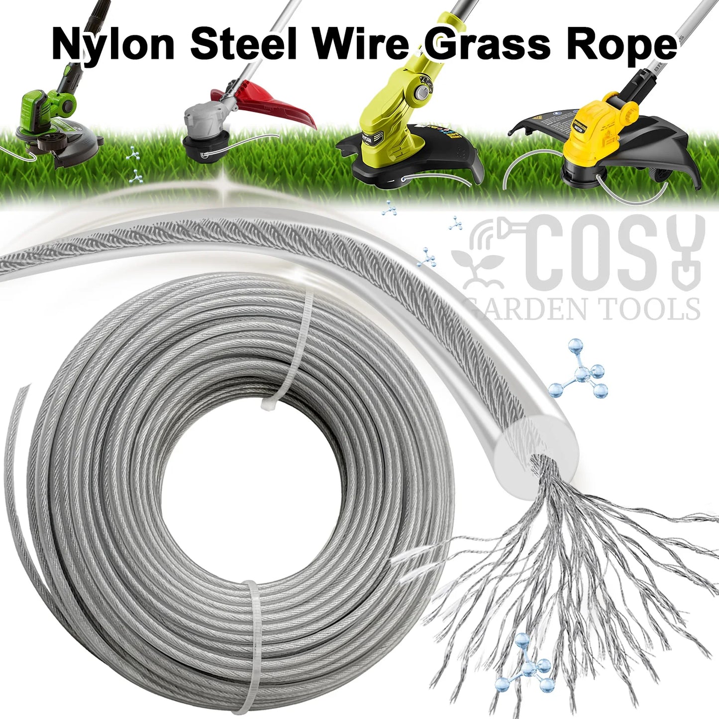Grass Cutting Rope 15M Steel Wire Trimmer Line Nylon Garden Strimmer