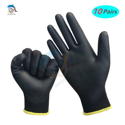10-50 Pairs Safety Work Gloves PU Coated Nylon Gardening Builders Grip