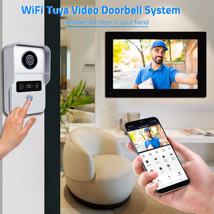 Wireless Wifi Video Doorbell System, 1080P Doorphone Door Camera, 7 Inch Touch Screen, Video Intercom 32GB SD card for Home-EXPROTAS