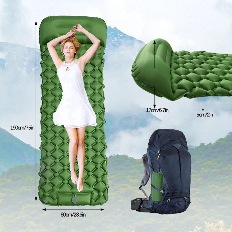 Ultralight Sleeping Pad with Built-in Pump and Pillow for Camping