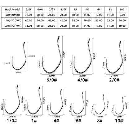 10Pcs Fishing Hooks Barbed Carbon Steel Circle Hook 6/0-10 Catfish Tackle