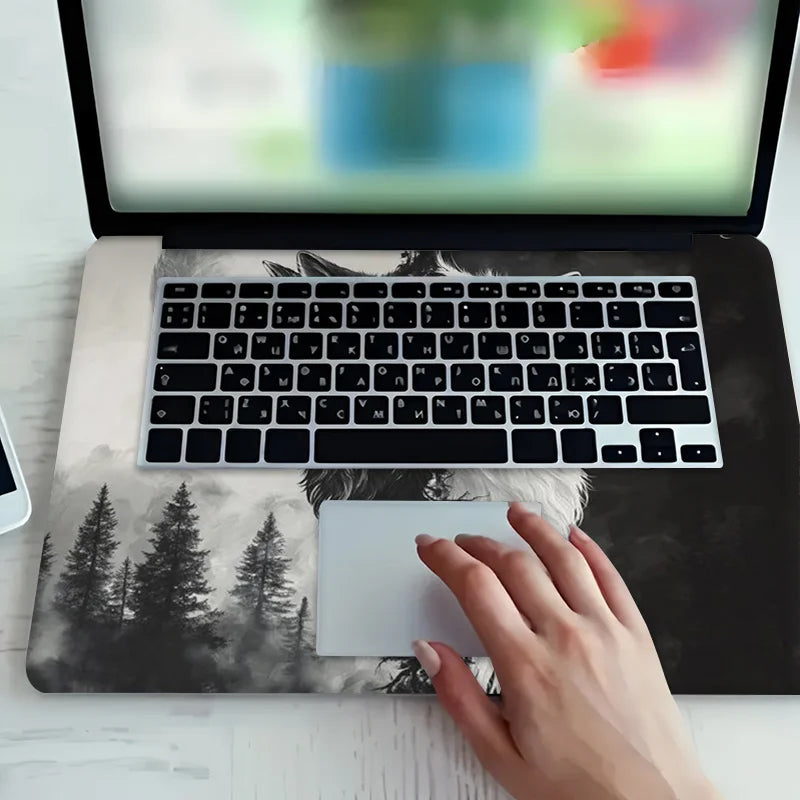 3 Art Scratch Protection Stickers for MacBook PC Chromebook - Wolf Full Moon
