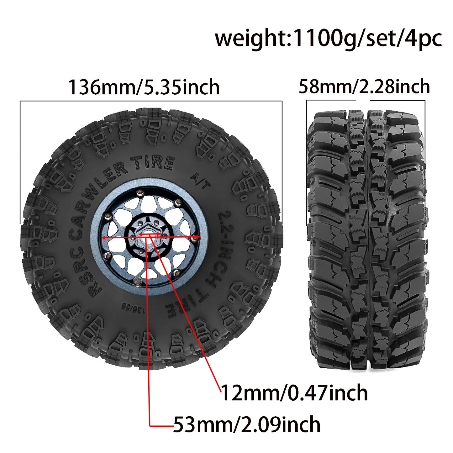 4PCS Beadlock RC Wheel Rims 2.2" for 1/10 Crawler SCX10 TRX4 TRX6
