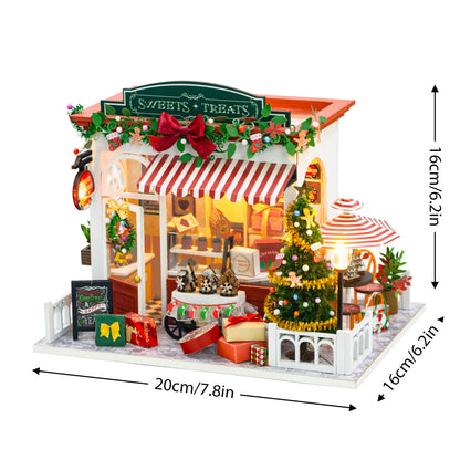 DIY Wooden Dollhouse Christmas Lodge Miniatures with LED Lights Assembly Model Gift - EXPROTAS
