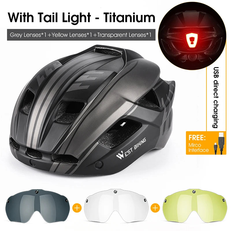 WEST BIKING Men Women Cycling Helmet With Taillight Goggles Sun Visor Bicycle Helmet MTB Road Bike Safe Cap Motorcycle Helmet-EXPROTAS