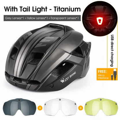 WEST BIKING Men Women Cycling Helmet With Taillight Goggles Sun Visor Bicycle Helmet MTB Road Bike Safe Cap Motorcycle Helmet-EXPROTAS