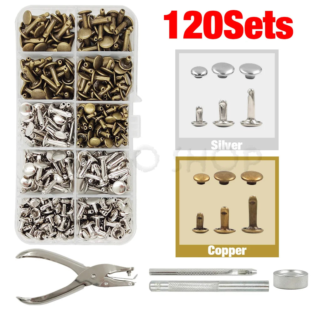 240Pcs Double Cap Rivets Studs Metal for Leather Craft Bag Repair