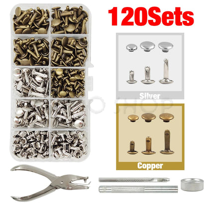 240Pcs Double Cap Rivets Studs Metal for Leather Craft Bag Repair