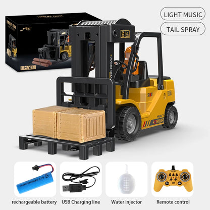 2.4Ghz Remote Control Car Rc Forklift Truck Engineering Vehicles Cranes Liftable Spray Simulated Sound Toys For Children's Gifts-EXPROTAS