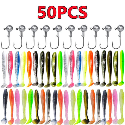 15PC Soft Fishing Lures with Jig Head Hook for Freshwater & Saltwater Bait