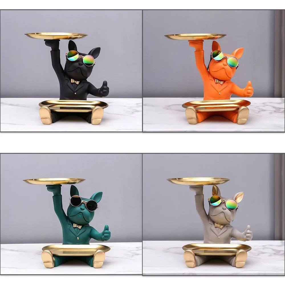 Resin French Bulldog Tray Statue Cool Dog Storage Bowl Home Office Desk Decor