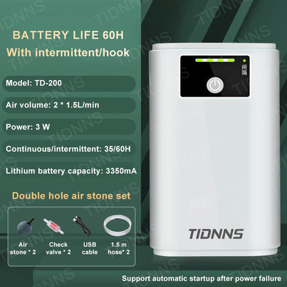 Oxygen Pump USB Rechargeable Portable Air Pump for Fish Tank Aquarium 6000mAh